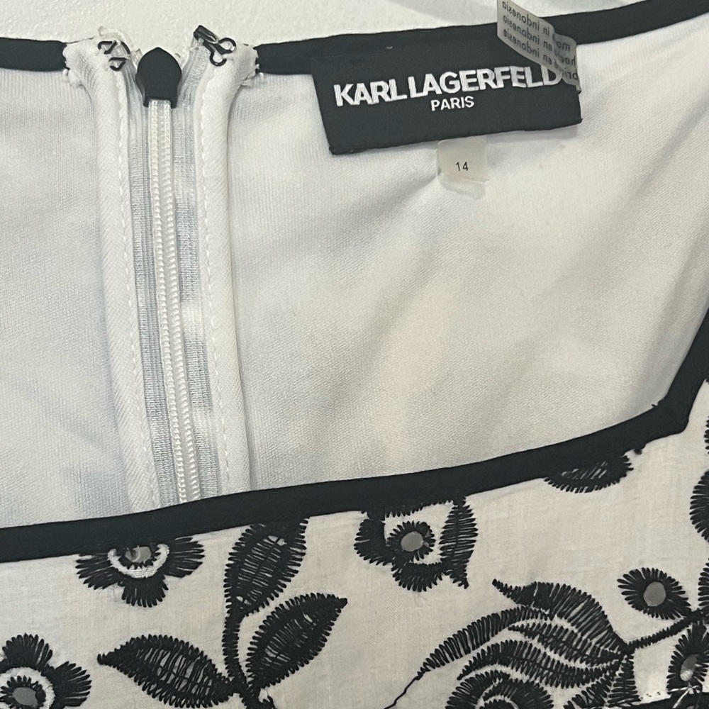 Karl Lagerfeld Paris Dress Women's 14 Black White Floral Shift Embroidered Lace - Picture 3 of 6